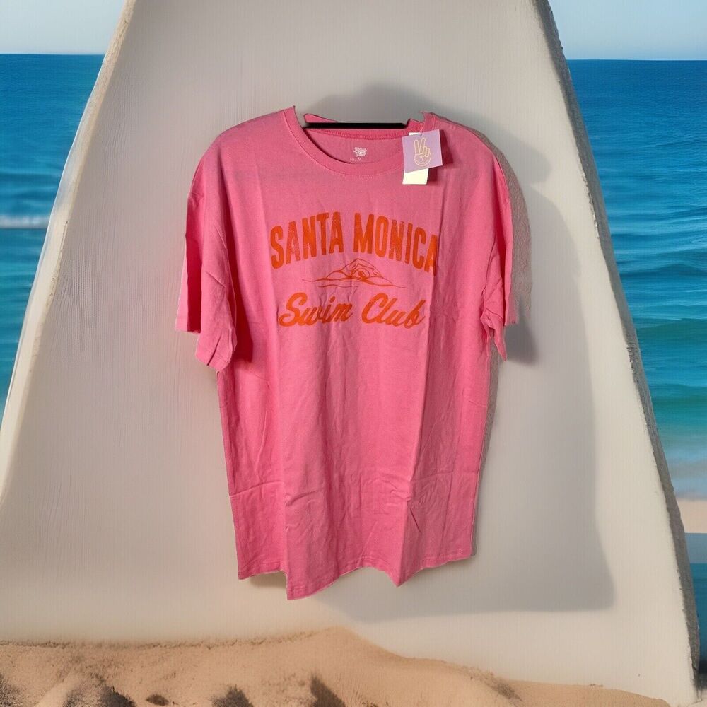 Ascot & Hart Pink Oversized Graphic Short Sleeve Tee Santa Monica Swim Club NEW!